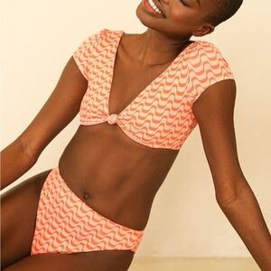 NWT Dippin Daisys Eco Printed Seashore High Waisted Bikini Bottom and top set S